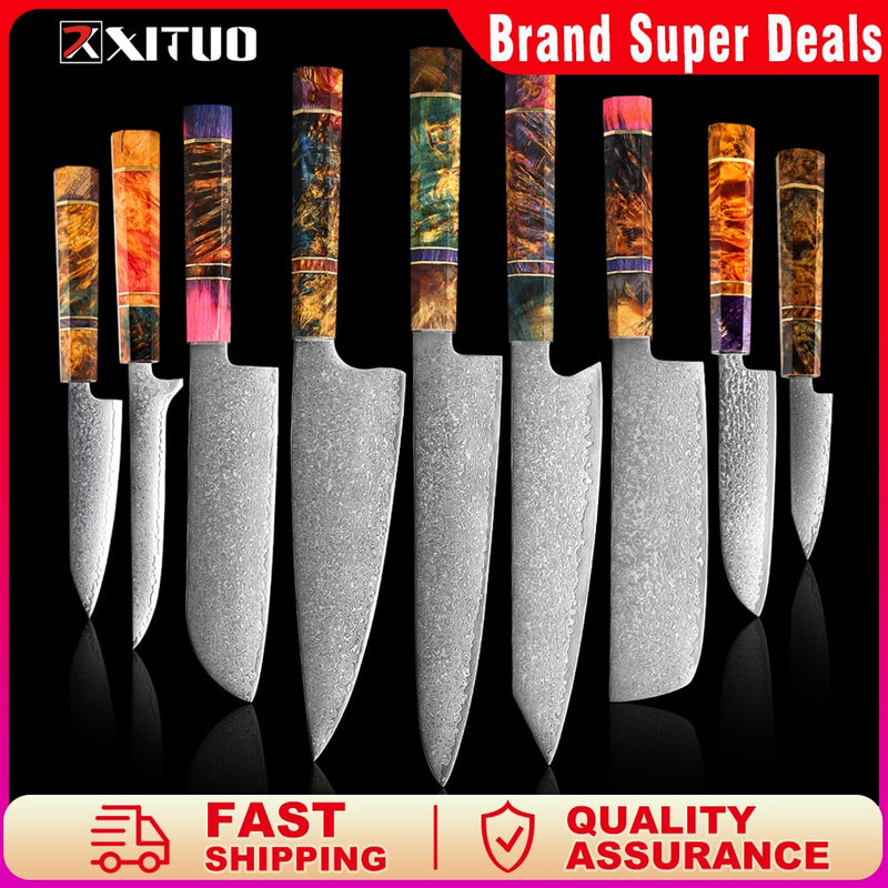 XITUO Chef's Nakiri cuchillo 67 capas japonés Damasco acero Damasco Chef cuchillo 8 pulgadas Damasco cuchillo de cocina madera solidificada HD