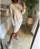 2022 New Women Casual Two Piece Set Women Elegant Hoodie Sweatshirt And Harajuku A-line Skirts Two Piece Set Front Pocket Suit