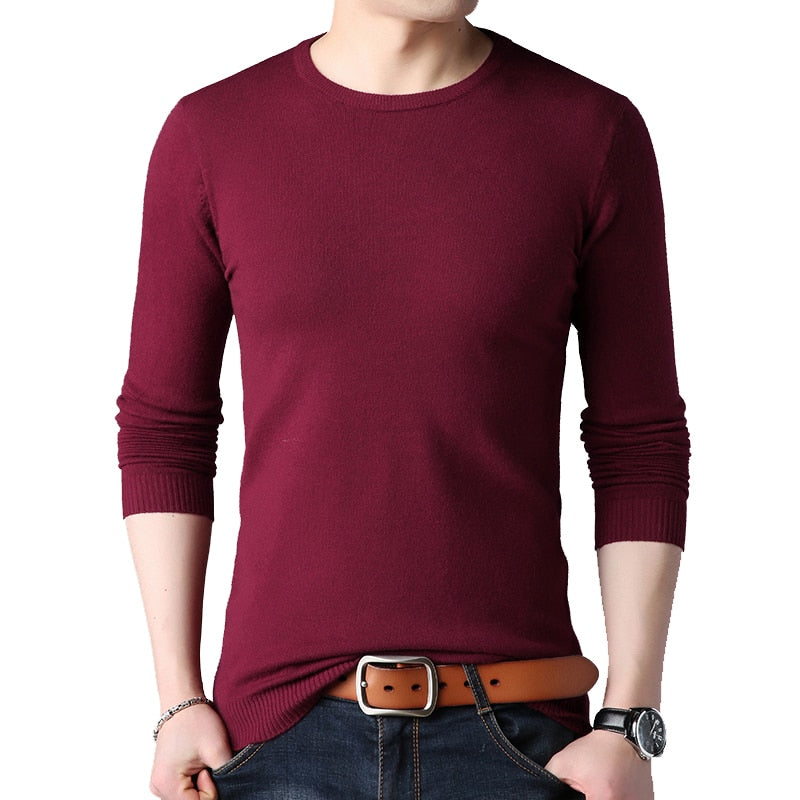 BROWON Marke Männer Herbst Pullover Herren Langarm Oansatz Slims Pullover Männlich Einfarbig Business Weißer Pullover Übergröße M-4XL