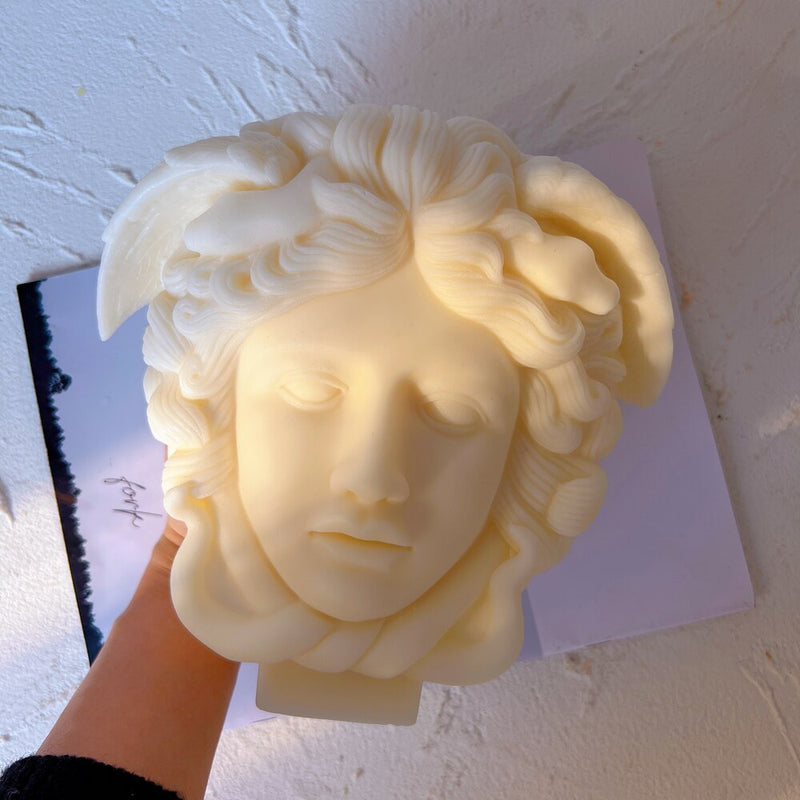 Molde de vela de busto de Medusa, escultura griega, cuerpo, cara, figura de pelo de serpiente, velas de cera, molde de silicona