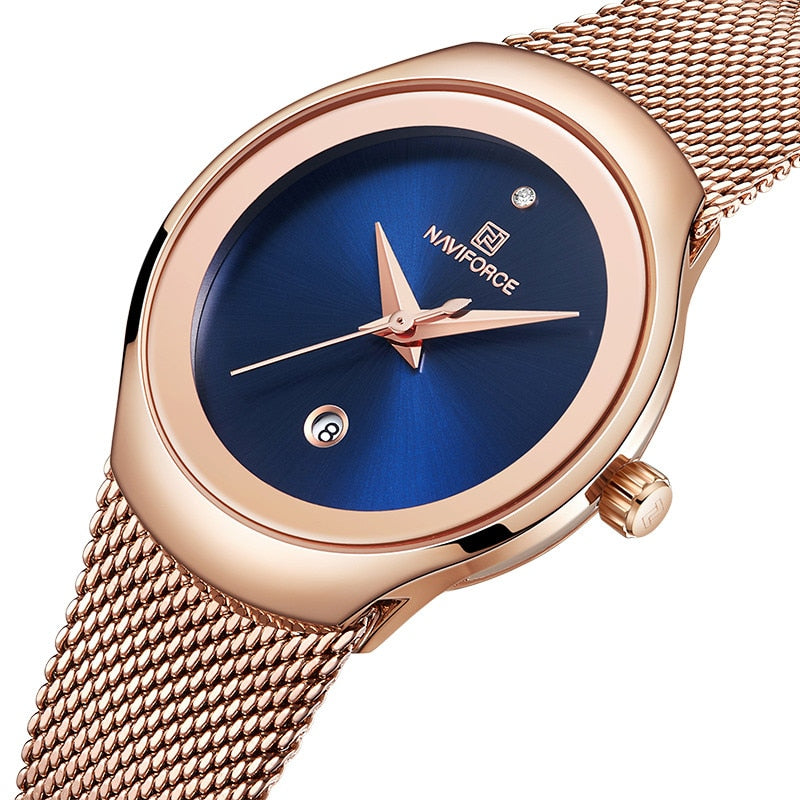 NAVIFORCE Luxury Brand Watches for Women Fashion Casual Ladies Quartz Wristwatch Rose Gold Stainless Steel Waterproof Clock Girl