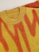 Aproms Elegant Green Striped Print Pullovers Women Winter O-Neck Loose Long Sweaters Streetwear Warm Outerwear 2022