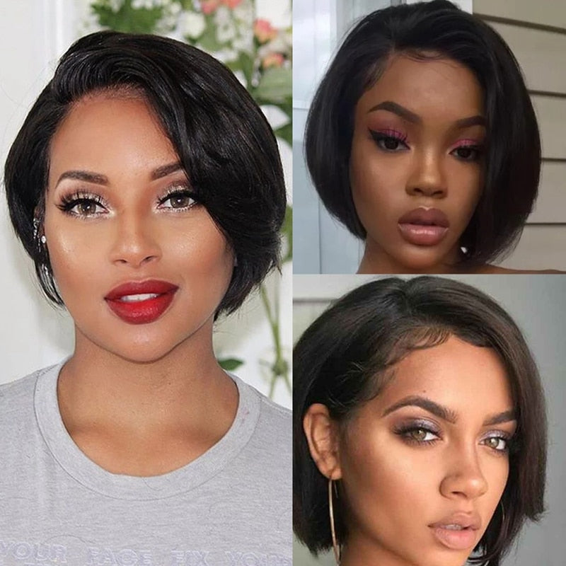 Short Pixie Wig Bob Cut Wig Straight Human Hair Wigs  T Part Cheap Transparent Wig For Women Preplucked Natural Hairline Wig