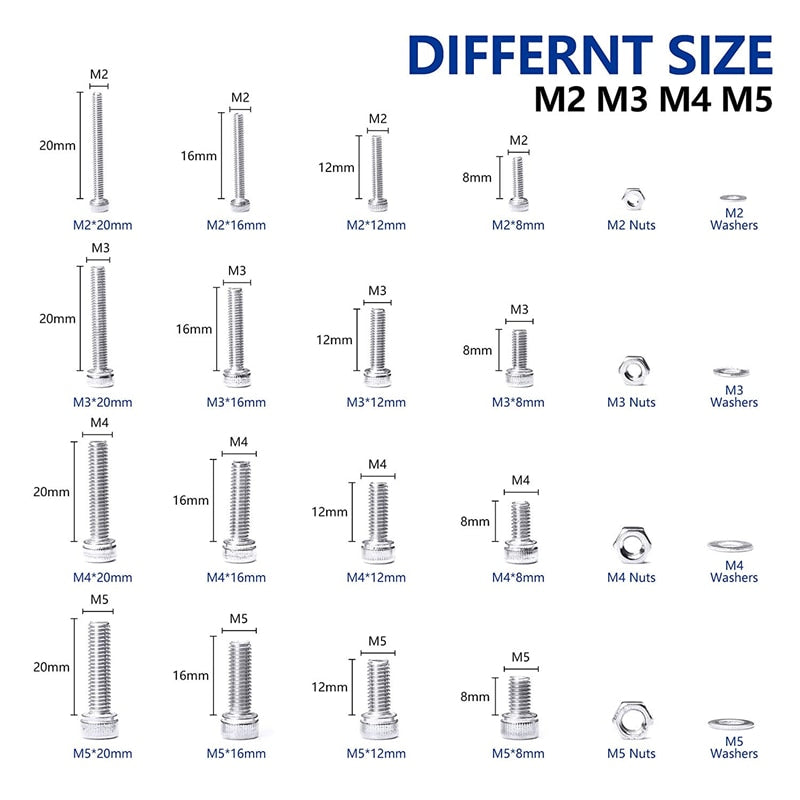 NINDEJIN 580/880pcs Hex Hexagon Socket Screw Assortment Kit M2 M3 M4 M5 Stainless Steel Flat Round Cap Head Bolt and Nut Set