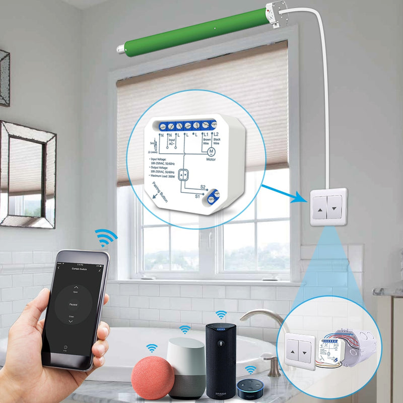 Módulo de persianas de cortina inteligente con WiFi, Motor de persiana enrollable, Control remoto inalámbrico Tuya, funciona con Alexa y Google Home