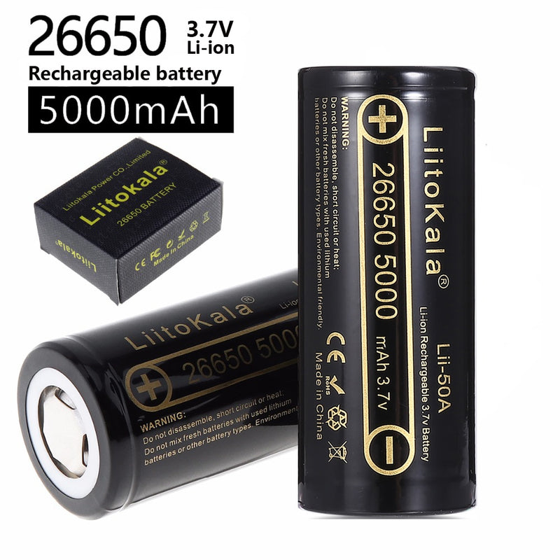 HK LiitoKala lii-50A 26650 5000mah batería de litio 3.7V 5000mAh 26650 batería recargable 26650-50A adecuada para linterna NUEVO