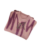 Aproms Elegant Green Striped Print Pullovers Women Winter O-Neck Loose Long Sweaters Streetwear Warm Outerwear 2022