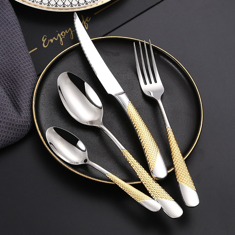 Tableware Kitchen Cutlery Set Golden Spoon Dinnerware Set 18/10 Stainless Steel Western Home Knife Fork Spoon Luxury Cutlery Set