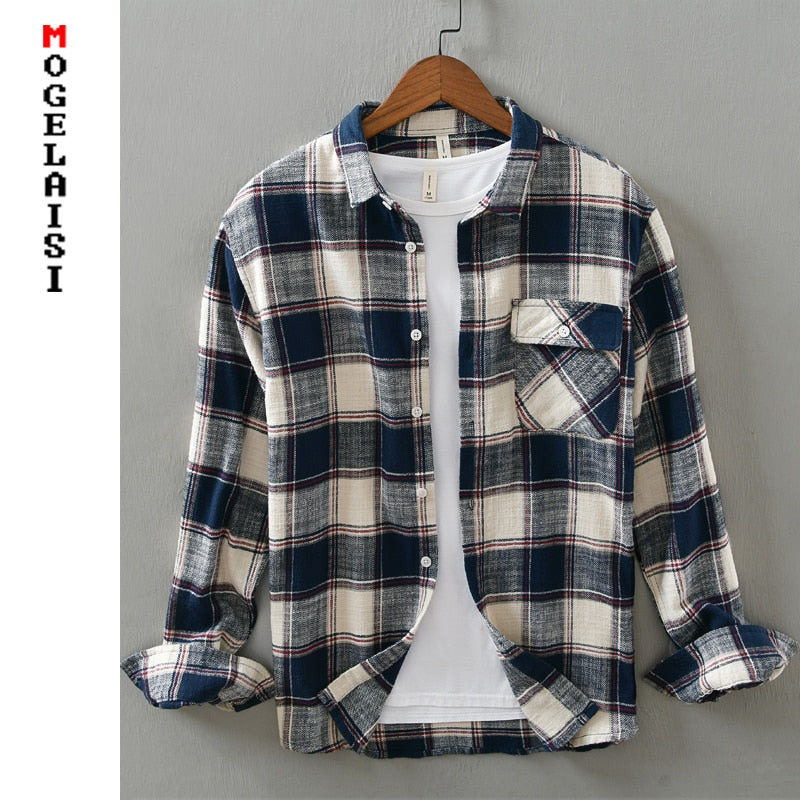 Nueva camisa a cuadros de otoño para hombre, camisetas de moda de manga larga de algodón 100% para hombre, camisas casuales ajustadas, ropa de alta calidad 837