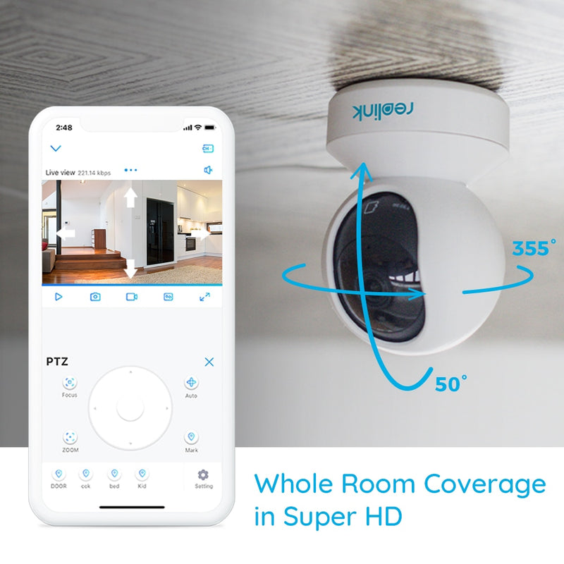 Reolink cámara IP para interiores wifi 3MP Super HD Pan &amp; Tilt audio bidireccional 24/7 grabación detección de movimiento Smart Home Cam para Baby Nanny E1