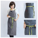 エプロン 100%リネン カフェ風 おしりが隠れる シンプル ポケット付き 家庭用エプロンおまけ:ナノスポンジ [high star house]出荷（特別記念モデル）