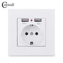 Coswall Dual USB Charging Port 5V 2.1A LED Indicator 16A Wall EU Power Socket Outlet PC Panel Grey Gray Black White Gold