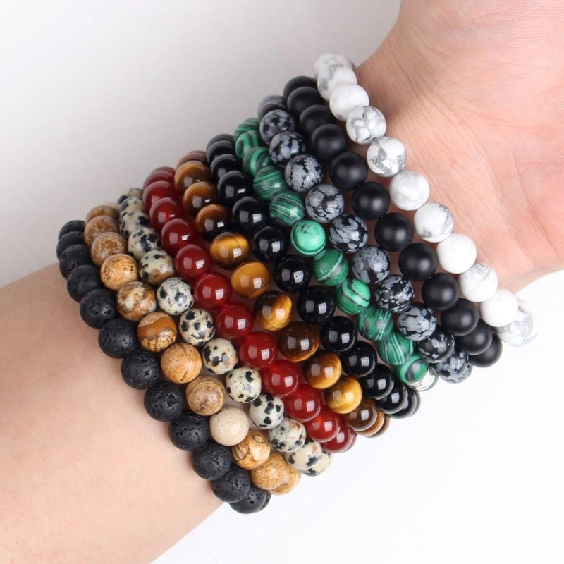 Pulsera de cuentas naturales para hombre, piedra Natural de 8mm, roca de lava, ojo de tigre, ónix negro, cuentas curativas mate, abalorio elástico, joyería de Yoga para mujer