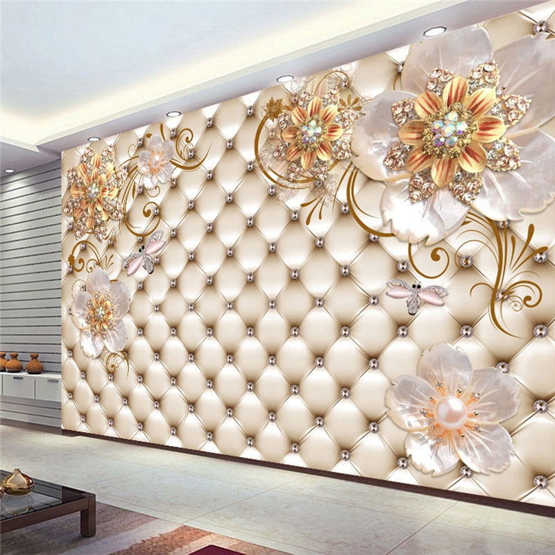 Papel pintado Mural 3D personalizado de cualquier tamaño, estilo europeo, flor de cristal, foto, pintura de pared, tema de sala de estar, Hotel, decoración de pared de lujo
