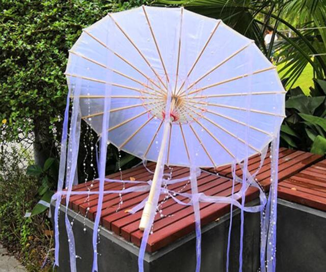 Seidentuch Spitze Regenschirm Frauen Kostüm Fotografie Requisiten Tasseled Regenschirm Garniert Chinesischer Klassischer Ölpapier Regenschirm Sonnenschirm