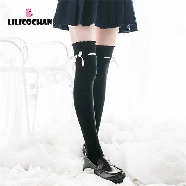 Womens Anime Cosplay Lolita Maid Girls Lace Top Thigh High Socks Over Knee Leg Warmer Leggings Sexy Cotton Stocking Accessories