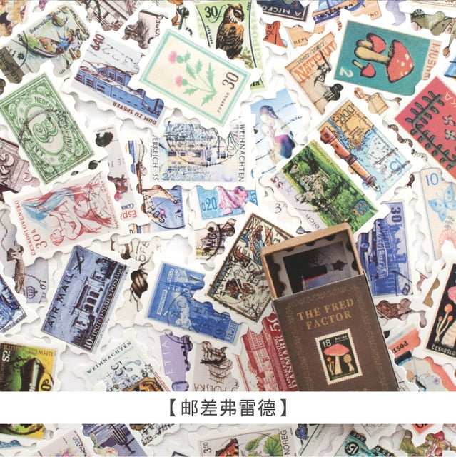 100pcs Vintage Stamp Book collection series Kraft Paper Mini Greeting Card Postcard Letter Envelope DIY Decoration LOMO Cards