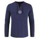 Men Plus Size Shirt Top Ancient Viking Embroidery Lace Up V Neck Long Sleeve Shirt Top For Men&
