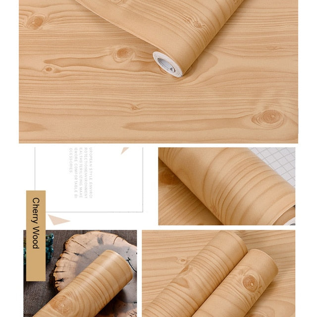 Rollo de papel tapiz autoadhesivo impermeable de PVC para muebles, gabinetes, película decorativa de vinilo, pegatinas de grano de madera para decoración del hogar Diy