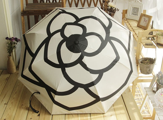 Luxusmarken Hochwertiger automatischer Regenschirm von Camellia für Damen und Herren, der UV-Sonne transparente Sonnenschirme faltet