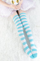 Long Stripe Adorable Anime Tight High Over Knee Pink Blue White For Women Girl Cosplay Student Kawaii Lolita Cotton Stocking