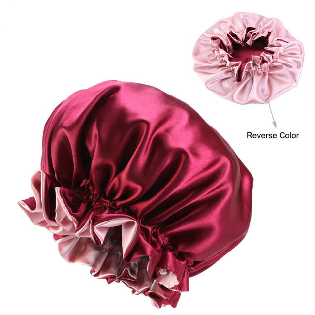 New Solid Women Satin Bonnet Fashion Stain Silky Big Bonnet for Lady Sleep Cap Headwrap Hat Hair Wrap Accessories Wholesale