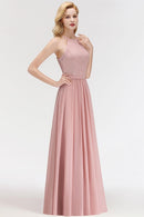 Vestido Madrinha Dusty Rose Lace Long Bridesmaid Dresses Sexy A Line Chiffon Dress for Wedding Party Robe Demoiselle D'honneur