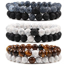 Conjunto de pulsera para parejas, distancia, negro, blanco, piedra de lava Natural, ojo de tigre, pulseras de Yoga con cuentas para hombres y mujeres, joyería de cuerda elástica