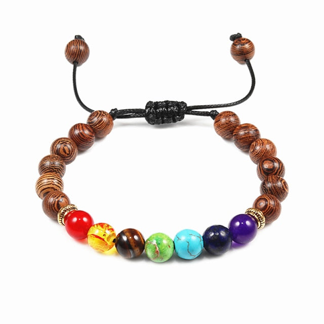 Hot Men Bracelet Wooden Beads Cross 7 Chakra  Healing Balance Onyx Bracelets&amp;Bangles Owl Prayer Reiki Buddha Women Jewelry Homme