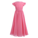 Girls Chiffon Flutter Sleeves Flower Girl Dress Pageant Wedding Birthday Party Long Dress First Communion Party Princess Dress