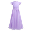 Girls Chiffon Flutter Sleeves Flower Girl Dress Pageant Wedding Birthday Party Long Dress First Communion Party Princess Dress