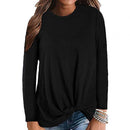 Plus Size Chic Lady Solid Color O Neck Long Sleeve Knotted Knitted Sweater Top
