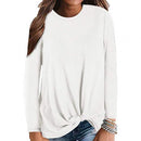Plus Size Chic Lady Solid Color O Neck Long Sleeve Knotted Knitted Sweater Top