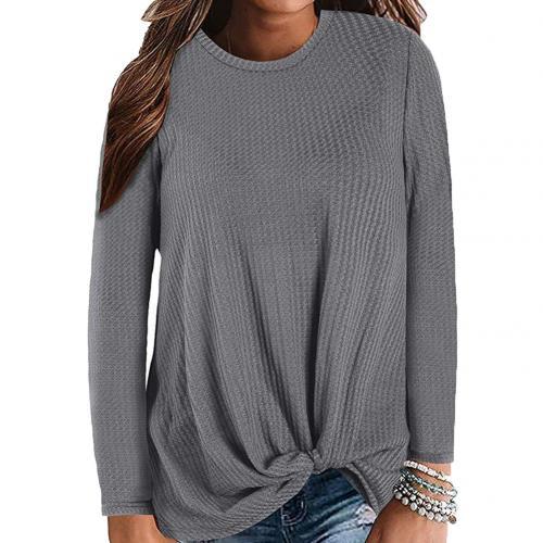 Plus Size Chic Lady Solid Color O Neck Long Sleeve Knotted Knitted Sweater Top