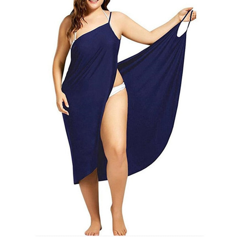 5XL mujeres Sexy playa cuello pico Sling vestido 2020 verano toalla espalda descubierta traje de baño cubrir bata envolvente mujer vestidos tropicales de talla grande