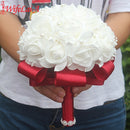 Barato PE Rose Dama de honor Boda Flores de espuma Rose Ramo de novia Cinta Fake Wedding bouquet de noiva Personalizado