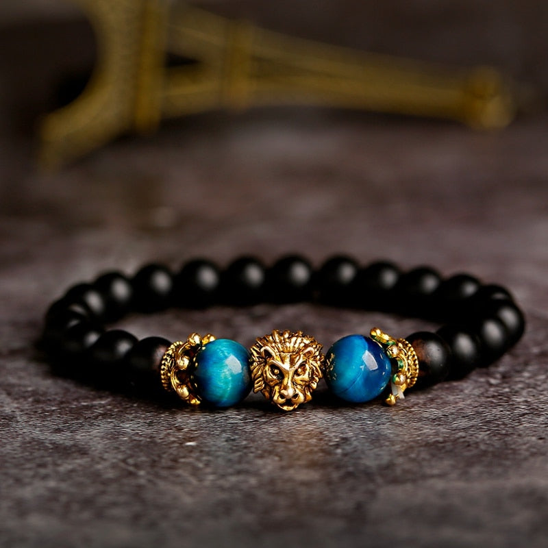Klassische Krone Löwe Armband Männer Mode Tigerauge Onyx Stein Handgemachte Perlen Charm Armband Für Frauen Schmuck Pulsera Hombre