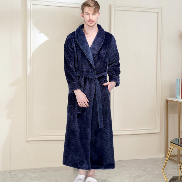 Men Winter Plus Size Long Coral Fleece Bathrobe Kimono Warm Flannel Bath Robe Men Cozy Robes Night Sleepwear Women Dressing Gown