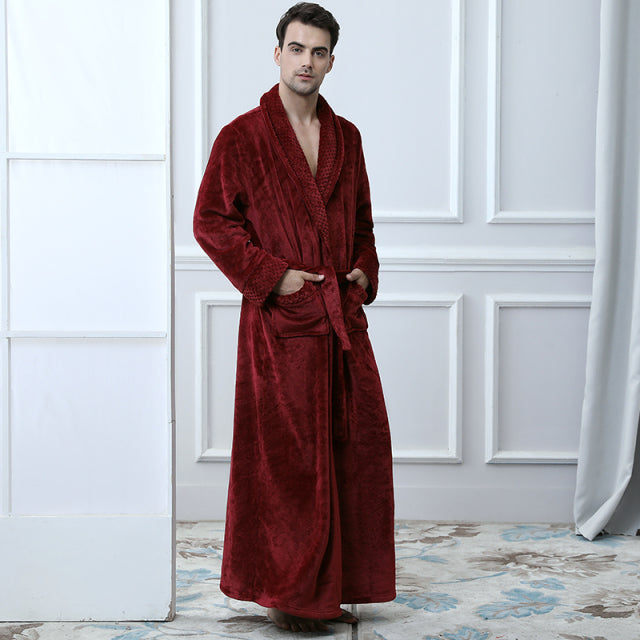 Men Winter Plus Size Long Coral Fleece Bathrobe Kimono Warm Flannel Bath Robe Men Cozy Robes Night Sleepwear Women Dressing Gown