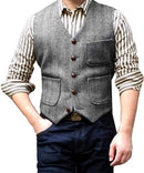 Men's Suit Formal V Neck Wool Herringbone Tweed Casual Waistcoat Formal Business Vest Groomman For Wedding Green/Black/Brown