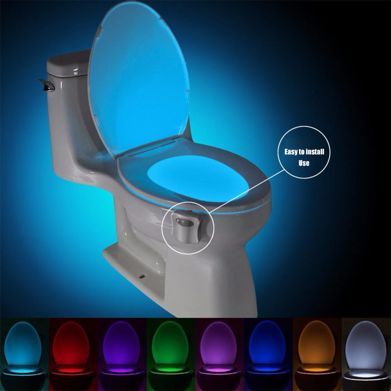 Sensor de movimiento PIR inteligente, luz nocturna para asiento de inodoro, 8 colores, retroiluminación impermeable para inodoro, lámpara LED Luminaria, luz para inodoro