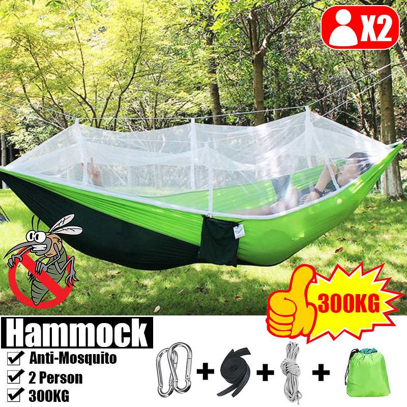 Outdoor-Camping-Hängematte für 1-2 Personen mit Moskitonetz, 300 kg Belastung, hochfeste Fallschirm-Stoff-Hängebett, Jagd-Schlafschaukel