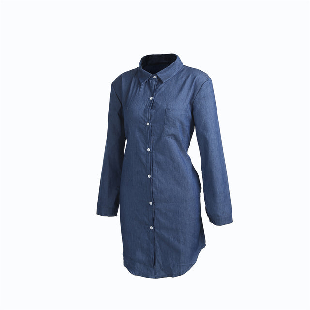 Womens Blue Jeans Denim Shirt Long Sleeve Casual Loose Shirt Mini Dress New