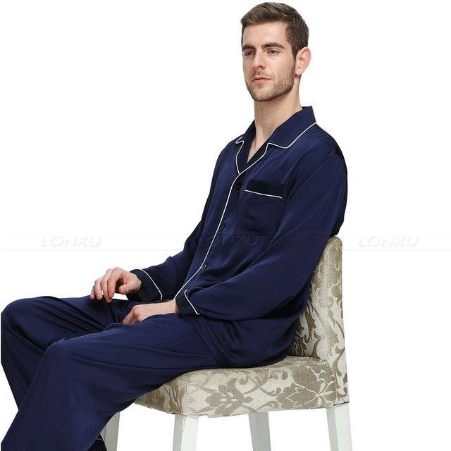 Herren-Schlafanzug aus Seidensatin Schlafanzug-Set Nachtwäsche-Set Loungewear US S, M, L, XL, XXL, XXXL, 4XL__Passend für alle Jahreszeiten