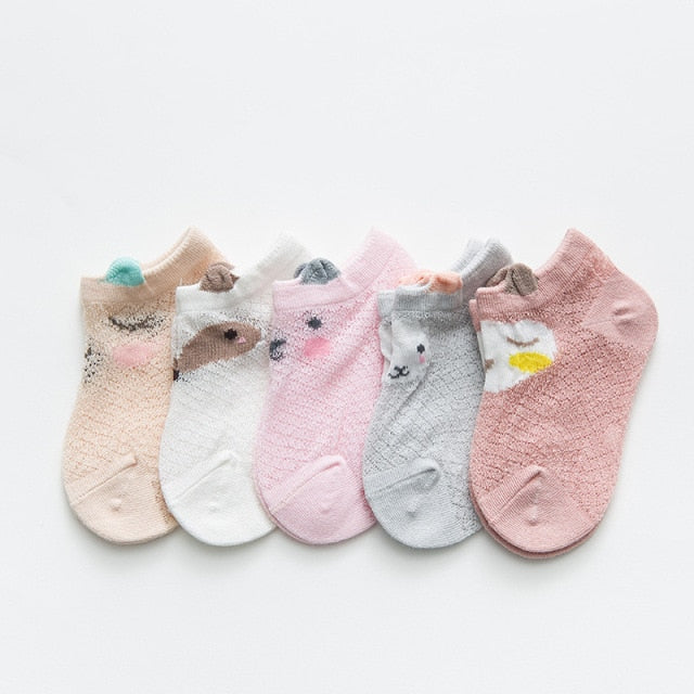 5 par/lote de 0 a 7 años de primavera verano calcetines de malla fina para niñas y niños calcetines finos de animales bonitos para niños calcetines cortos para bebés recién nacidos