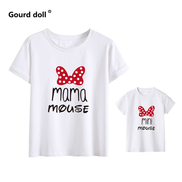 MAMA und Mini Familie passende Kleidung Baumwolle kawaii Schleife T-Shirt Mama und ich Kleidung Tops Baby Mädchen Kleidung passende Outfits
