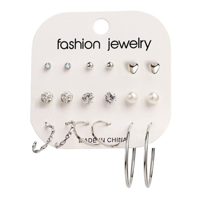 FNIO, conjunto de pendientes para mujer, pendientes de perlas para mujer, joyería de moda Bohemia 2020, pendientes geométricos con pasador de corazón de cristal