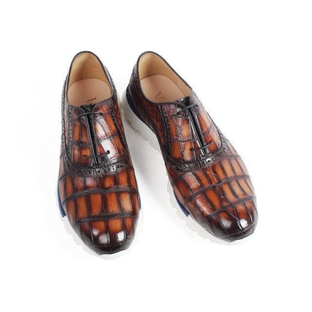 VIKEDUO 2020, zapatillas de deporte de piel de cocodrilo, pátina, calzado de hombre azul hecho a mano, zapatos deportivos informales para hombre, suela de goma, Zapato de lujo