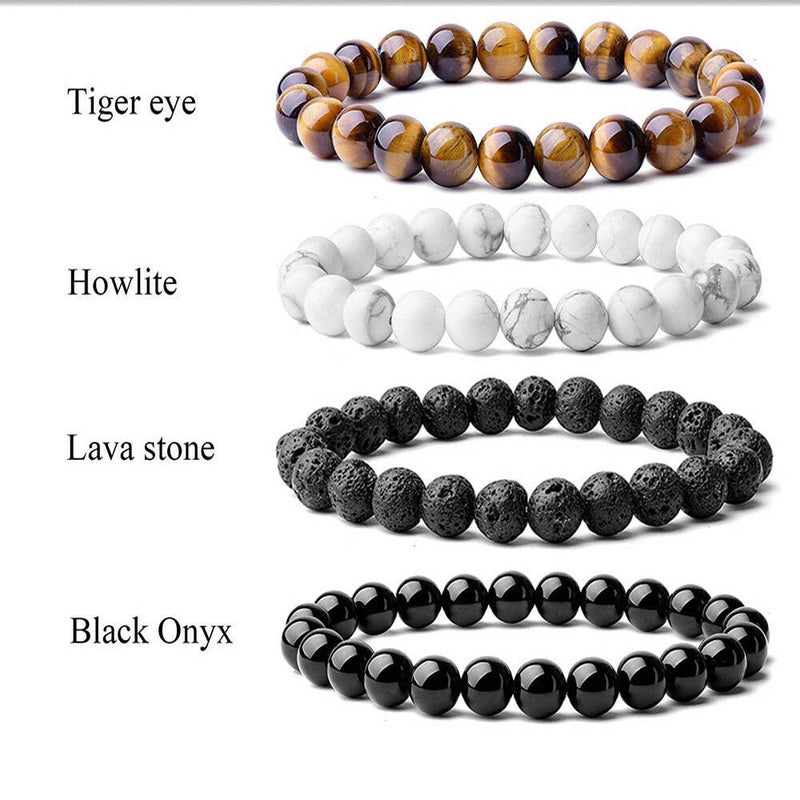 Perlenarmband 8 mm Natursteinperlen Herren Wunderschöne Halbedelsteine ​​Schwarzer Onyx Lava Tigerauge Heilung Für Damen Herren Schmuck