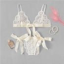 SHEIN Lace Sexy lingerie Set Hot Women Sleepwear V Neck Sleeveless Lace Scallop Bralette And Pantie Intimate Lingerie